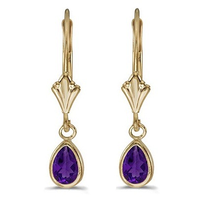 Amethyst Dangling Drop Lever-Back Earrings 14K Yellow Gold (0.70ct)