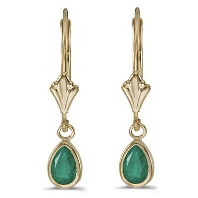 Emerald Dangling Drop Lever-Back Earrings 14K Yellow Gold (0.80ct)