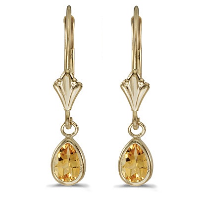 Bezel-Set Pear Citrine Dangling Drop Earrings 14K Yellow Gold (0.70ct)