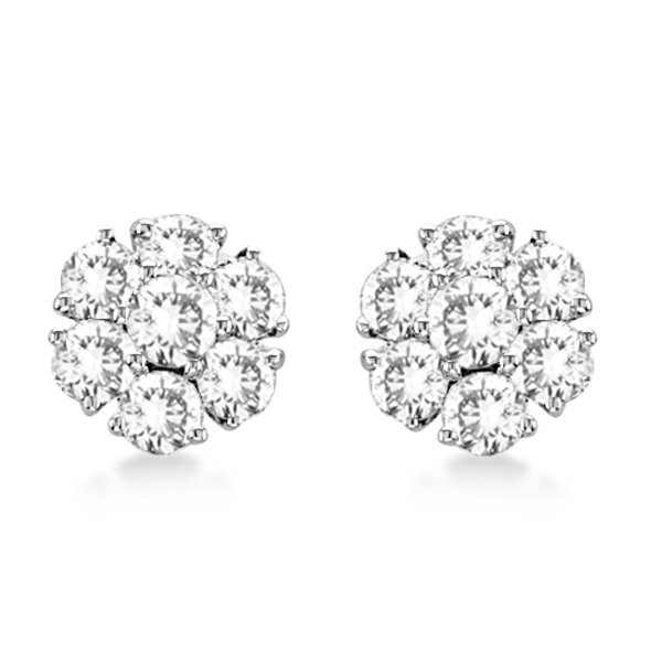 Diamond Flower Cluster Earrings in 14K White Gold (1.20ctw) IE20