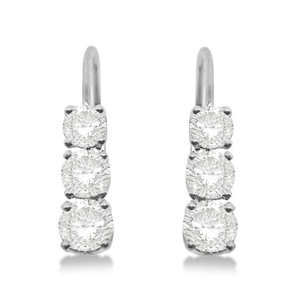 Three-Stone Leverback Moissanite Earrings 14k White Gold (2.00ct)
