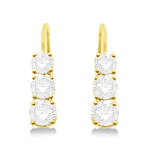 Three-Stone Leverback Moissanite Earrings 14k Yellow Gold (2.00ct)
