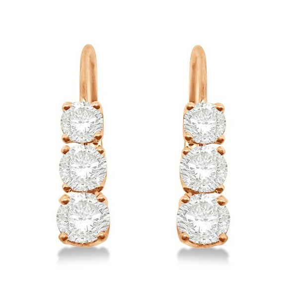 Three-Stone Leverback Moissanite Earrings 14k Rose Gold (3.00ct)