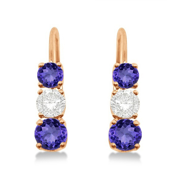 Three-Stone Leverback Diamond & Tanzanite Earrings 14k Rose Gold (3.00ct)
