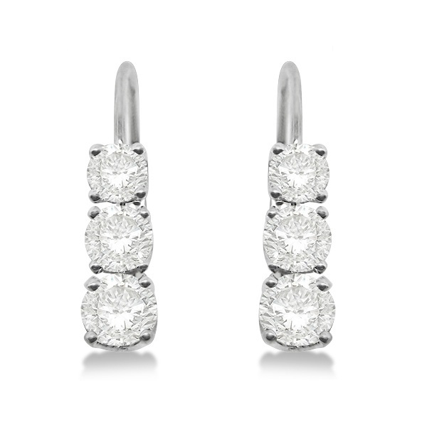 Three-Stone Leverback Diamond Earrings 14k White Gold (1.00ct)