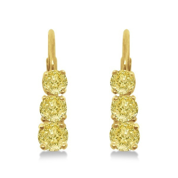Three-Stone Leverback Yellow Diamond Earrings 14k Yellow Gold (0.50ct)