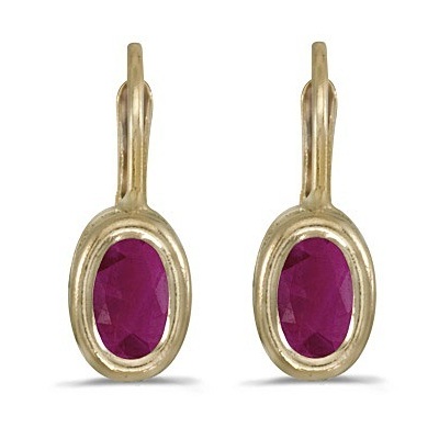 Bezel-Set Oval Ruby Lever-Back Earrings 14k Yellow Gold