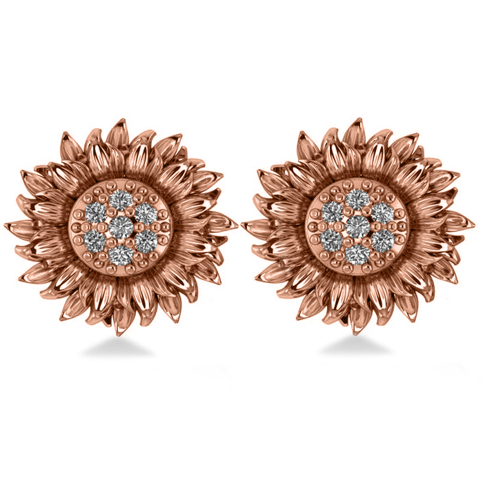 Diamond Sunflower Shaped Earrings 14k Rose Gold (0.14ct)