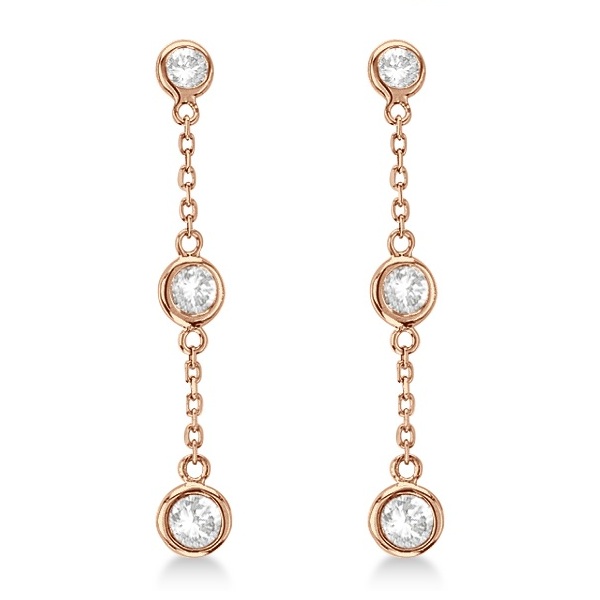 Diamond Drop Earrings Bezel-Set Dangles 14k Rose Gold (1.00ct)
