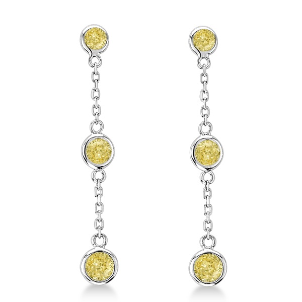 Fancy Yellow Lab Grown Diamond Station Drop Earrings 14k White Gold (1.00ct)