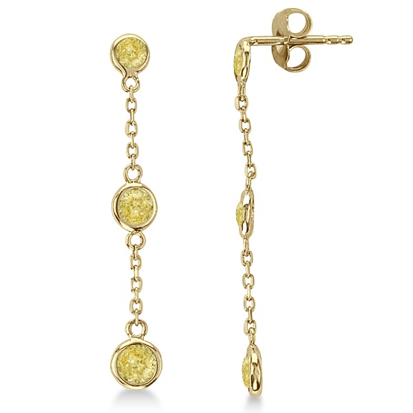 Yellow Diamond Station Drop Earrings 14k Yellow Gold 1.00ct IE77