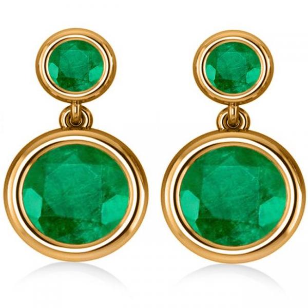 Double Emerald Bezel Gemstone Drop Earrings 14k Yellow Gold (4.50ct)
