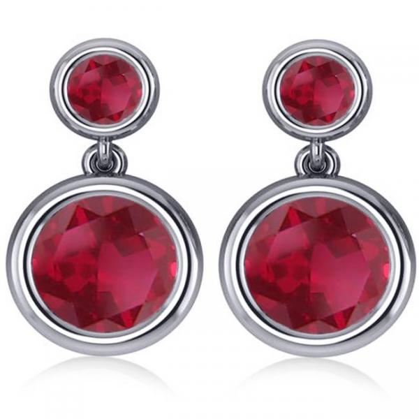 Double Ruby Bezel Gemstone Drop Earrings 14k White Gold (4.50ct)