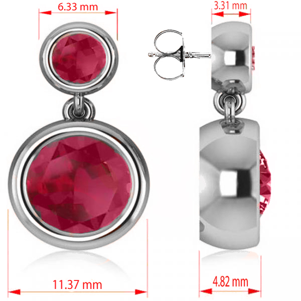 Double Ruby Bezel Gemstone Drop Earrings 14k White Gold (4.50ct)