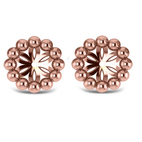 Beaded Round Earring Jackets Plain Metal 14k Rose Gold