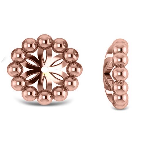 Beaded Round Earring Jackets Plain Metal 14k Rose Gold
