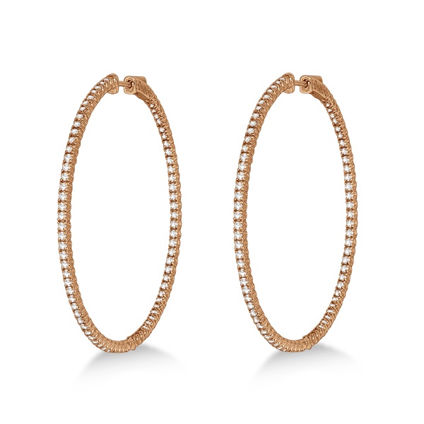 Unique X-Large Diamond Hoop Earrings 14k Rose Gold (3.00ct)