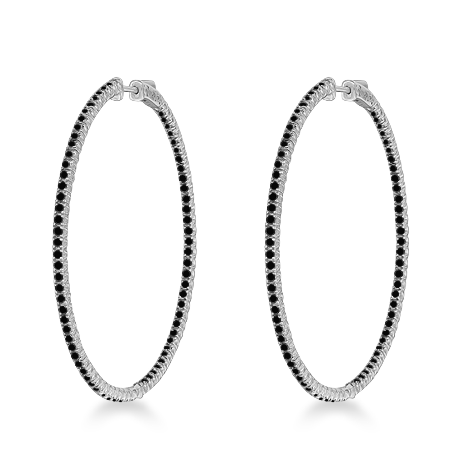 Unique X-Large Black Diamond Hoop Earrings 14k White Gold (3.00ct)