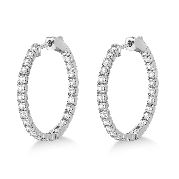 Medium Round Lab Grown Diamond Hoop Earrings 14k White Gold (1.55ct)