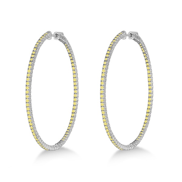X-Large Yellow Canary Diamond Hoop Earrings 14k White Gold (3.00ct)