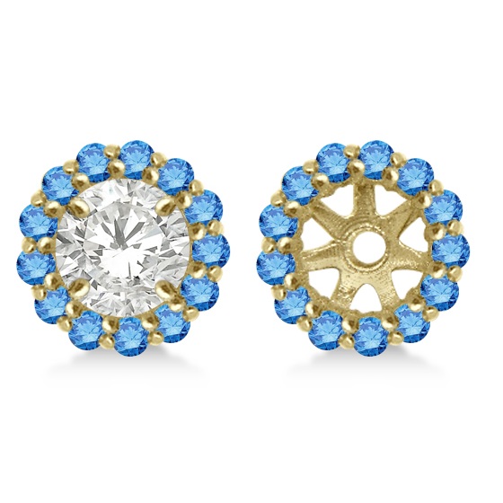 Round Blue Diamond Earring Jackets for 7mm Studs 14K Yellow Gold 0.58ct