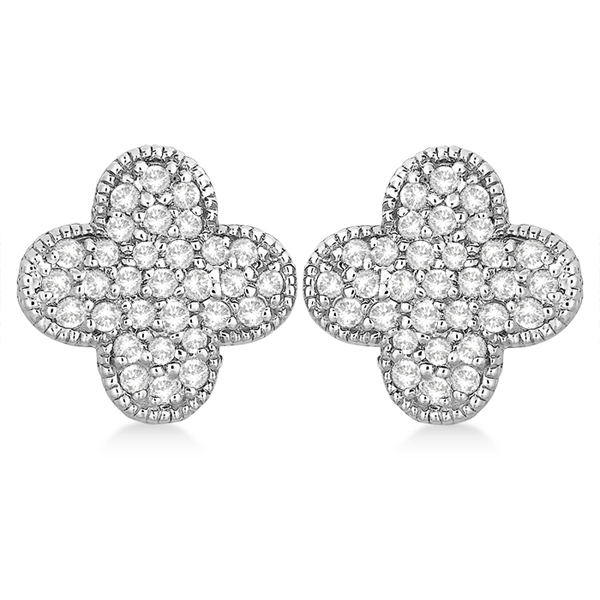 Four Leaf Clover Diamond Stud Earrings 14k White Gold (0.75ct)