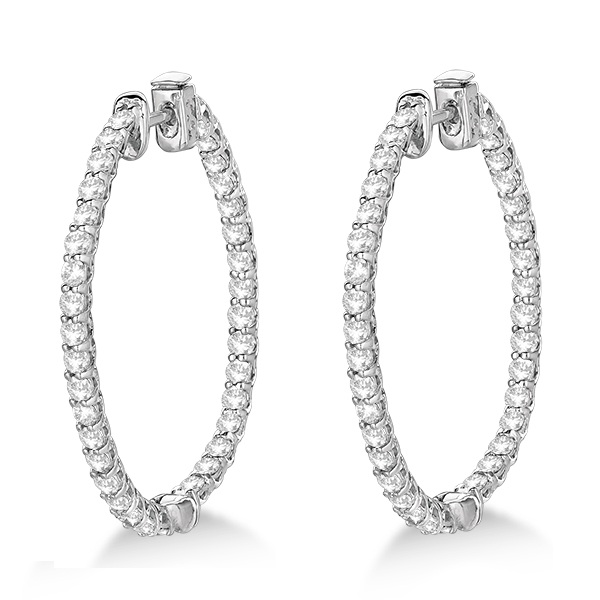 Large OvalShaped Diamond Hoop Earrings 14k White Gold 3.51ct IE343