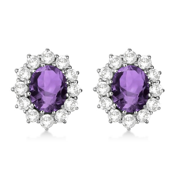 Oval Amethyst & Diamond Accented Earrings 14k White Gold (7.10ctw)