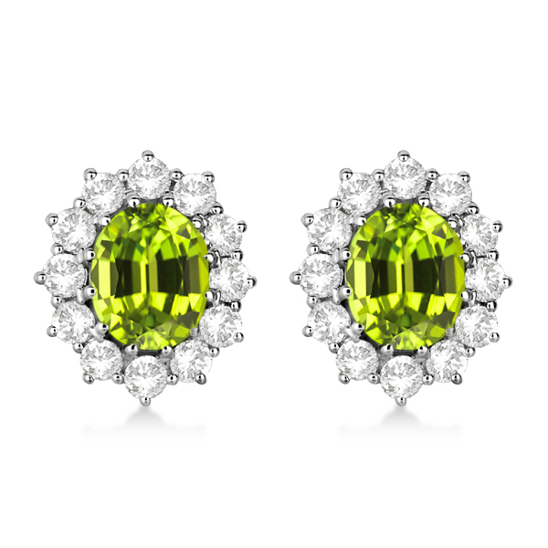 Oval Peridot & Diamond Accented Earrings 14k White Gold (7.10ctw)