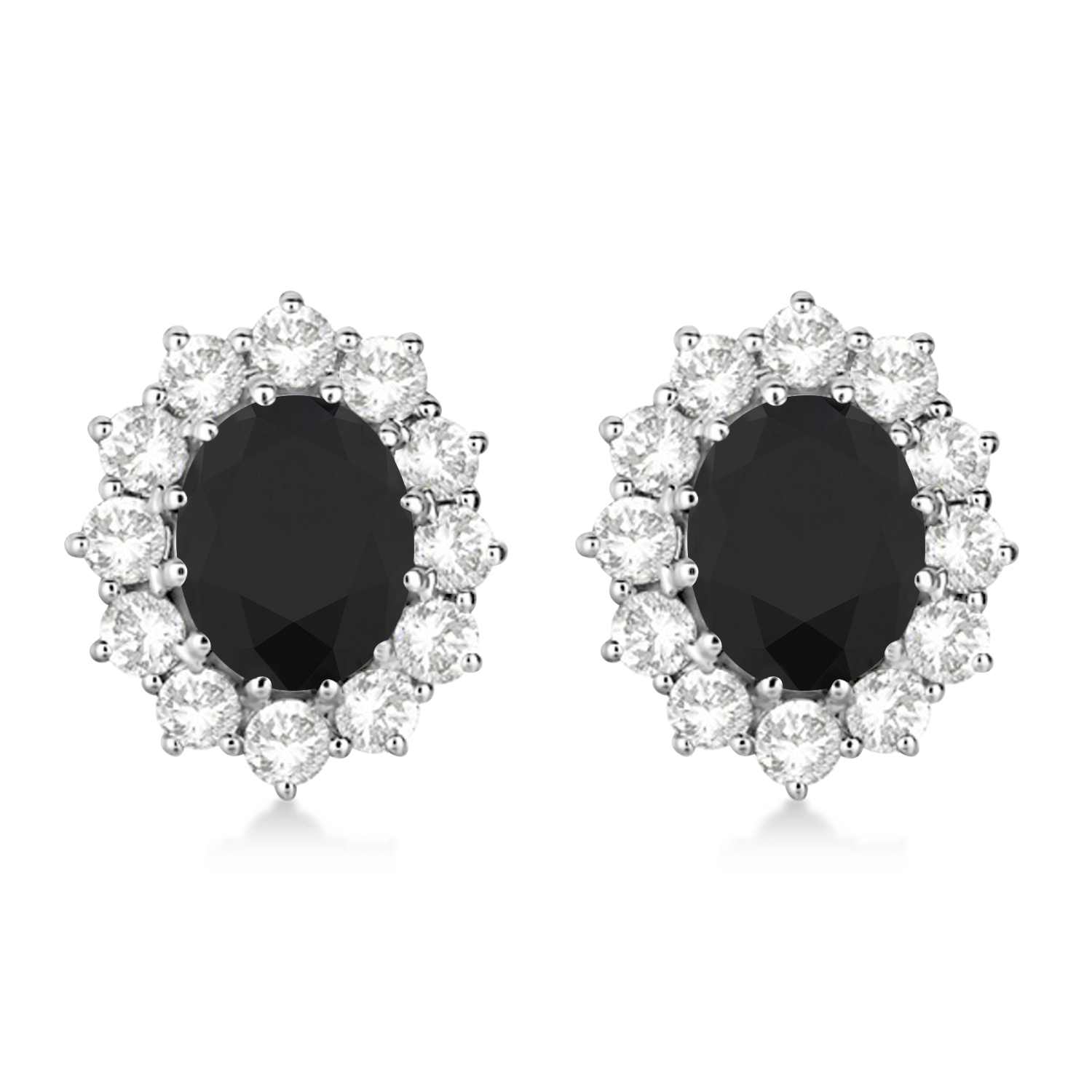 Oval Black and White Diamond Earrings 14k White Gold (5.55ctw)