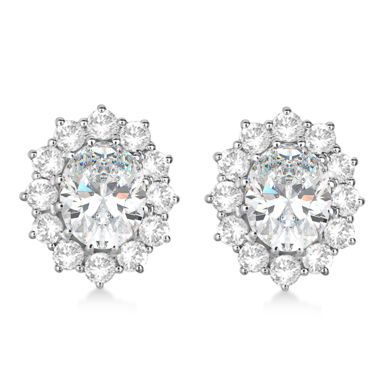 Oval Moissanite and Diamond Earrings 14k White Gold (7.10ctw)