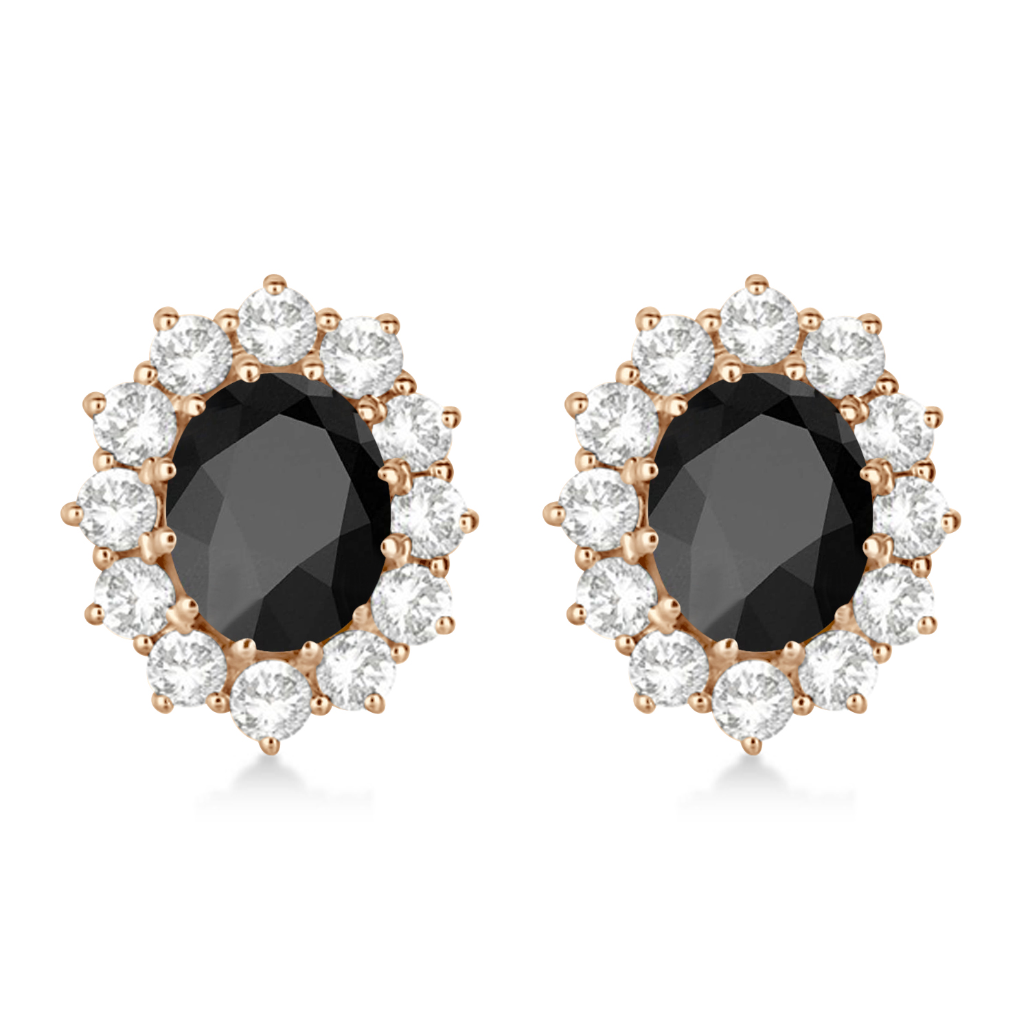 Oval Black Onyx and Diamond Earrings 14k Rose Gold (5.55ctw)
