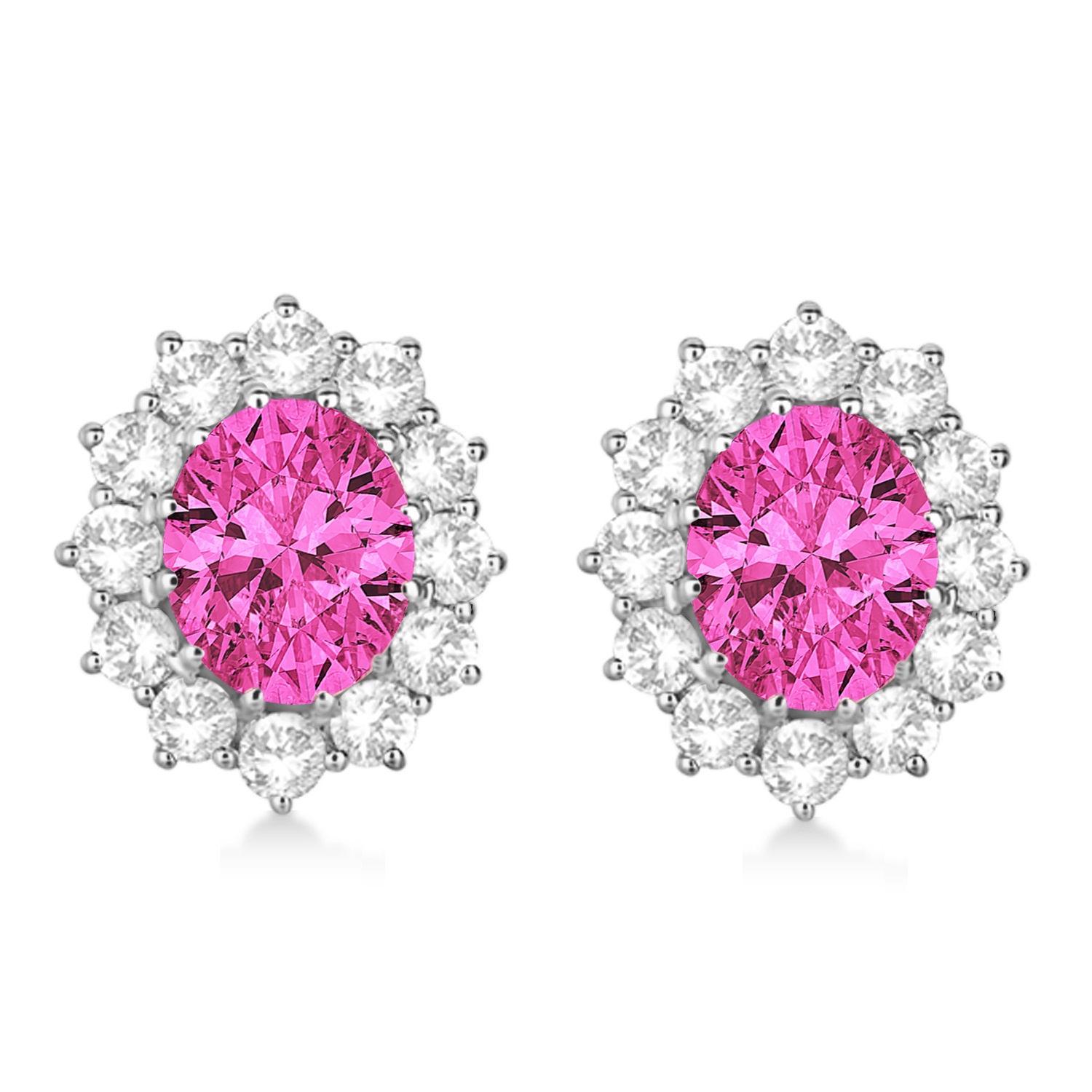 Oval Pink Tourmaline and Diamond Lady Di Earrings 14k White Gold (7.10ctw)