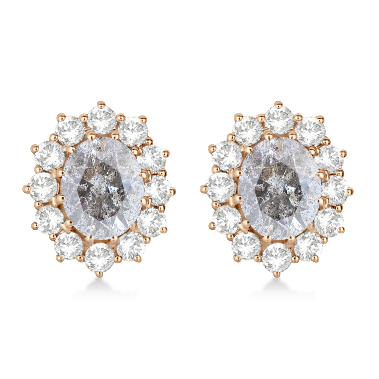 Oval Salt & Pepper and White Diamond Earrings 14k Rose Gold (5.55ctw)