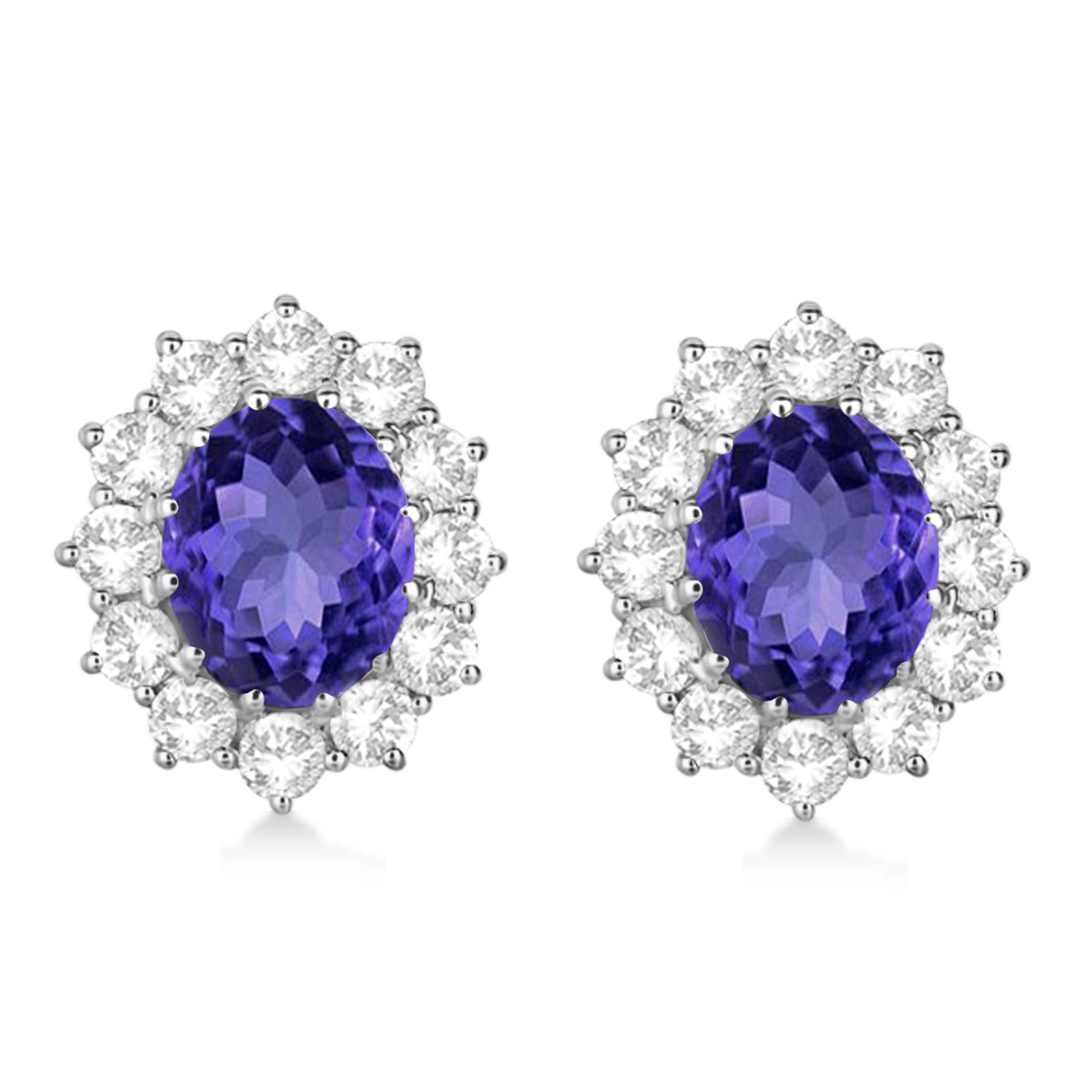 Oval Tanzanite and Diamond Lady Di Earrings 14k White Gold (7.10ctw)