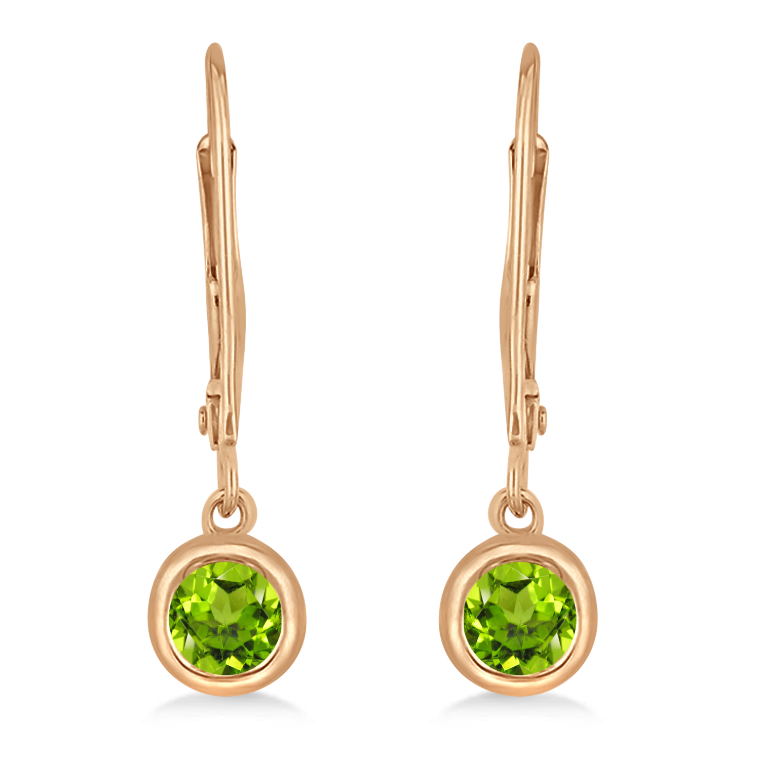 Leverback Dangling Drop Peridot Earrings 14k Rose Gold (0.50ct)