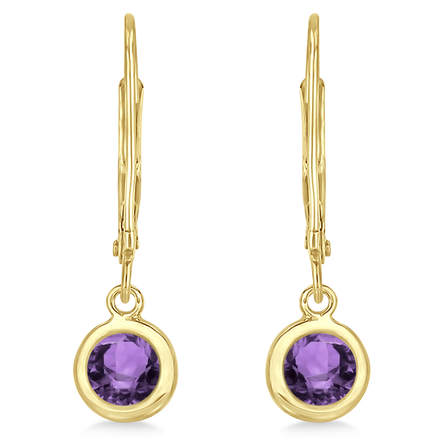 Leverback Dangling Drop Amethyst Earrings 14k Yellow Gold (1.00ct)