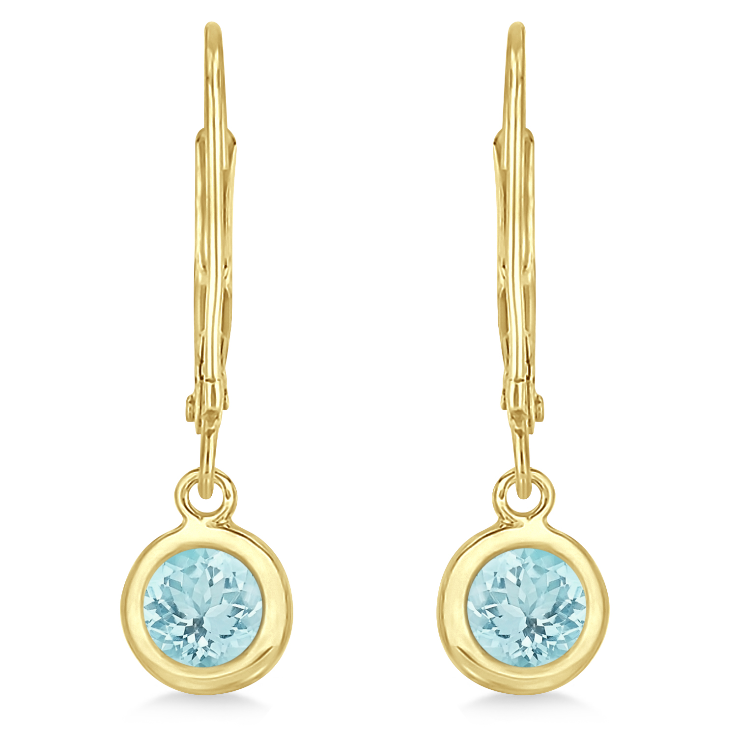 Leverback Dangling Drop Aquamarine Earrings 14k Yellow Gold (1.00ct)