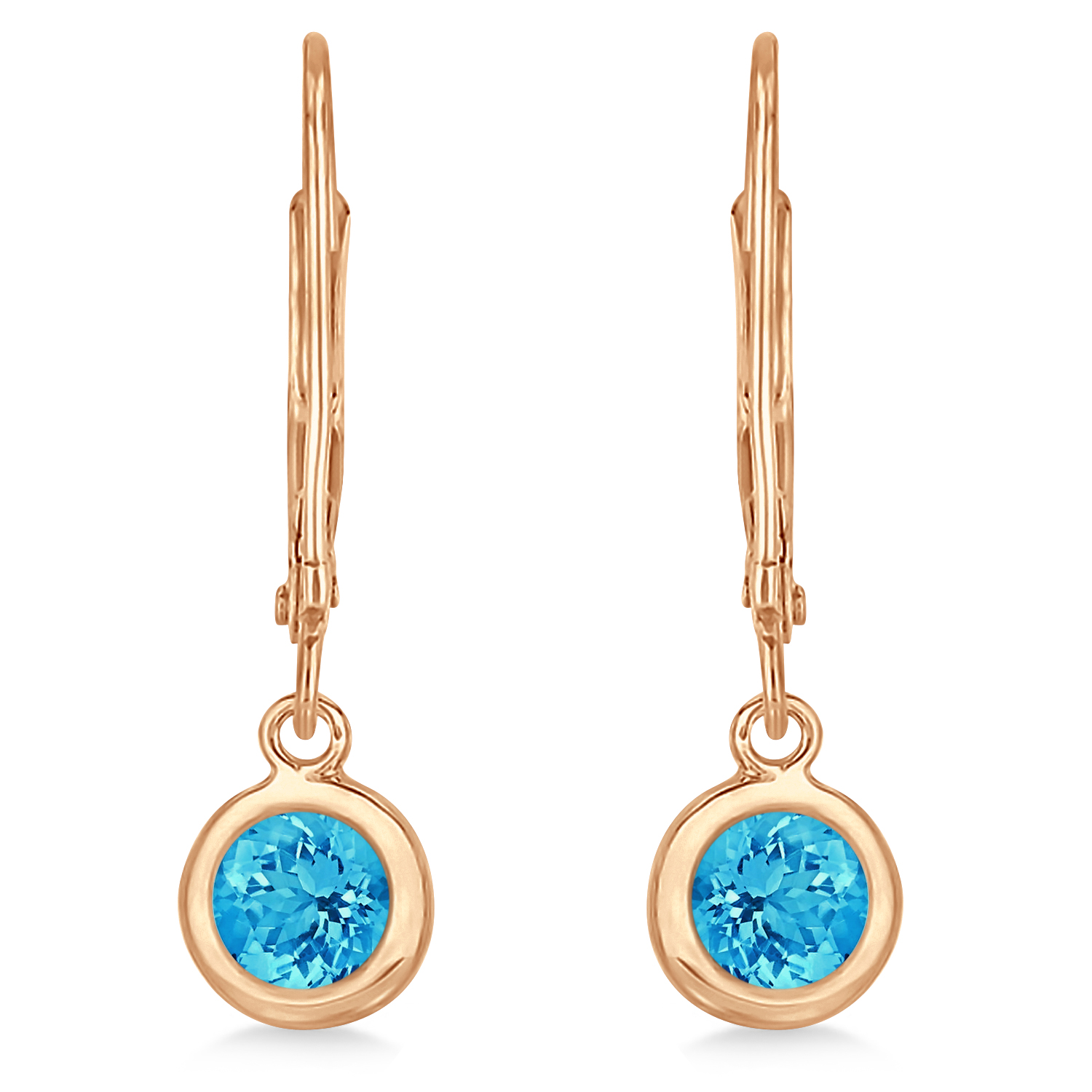 Leverback Dangling Drop Blue Topaz Earrings 14k Rose Gold (1.00ct)