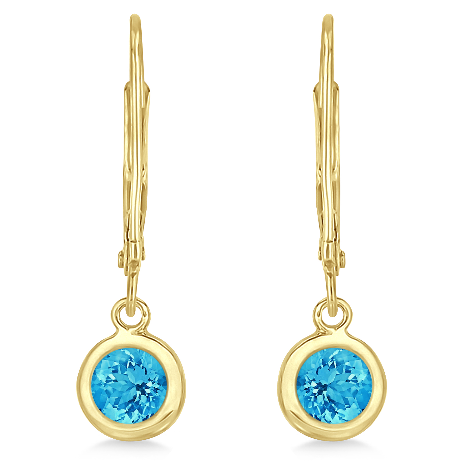 Leverback Dangling Drop Blue Topaz Earrings 14k Yellow Gold (1.00ct)