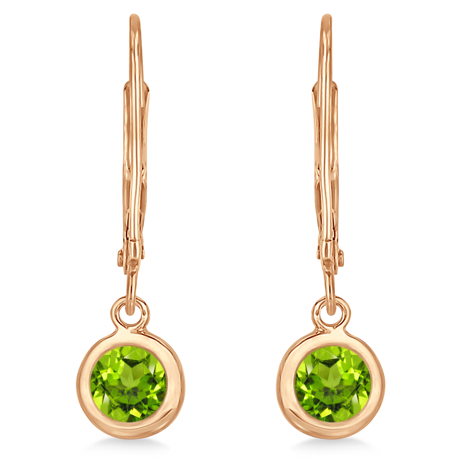 Leverback Dangling Drop Peridot Earrings 14k Rose Gold (1.00ct)