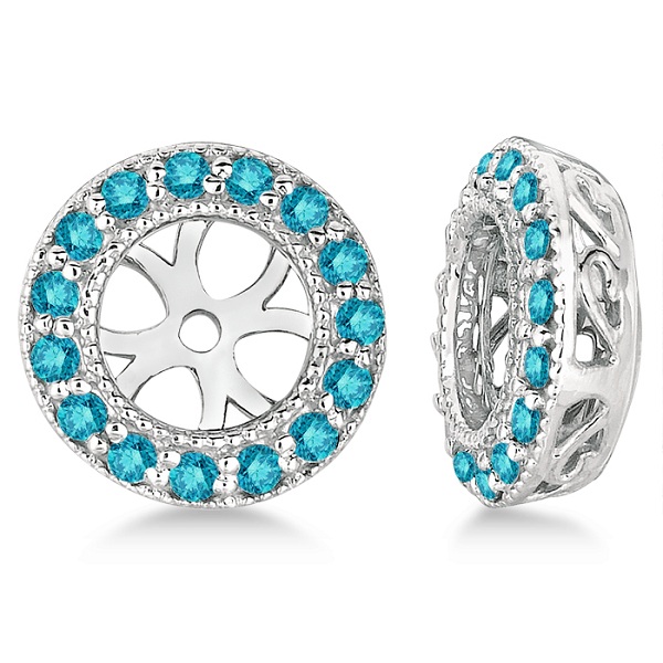 Vintage Fancy Blue Diamond Earring Jackets 14k White Gold (0.40ct)