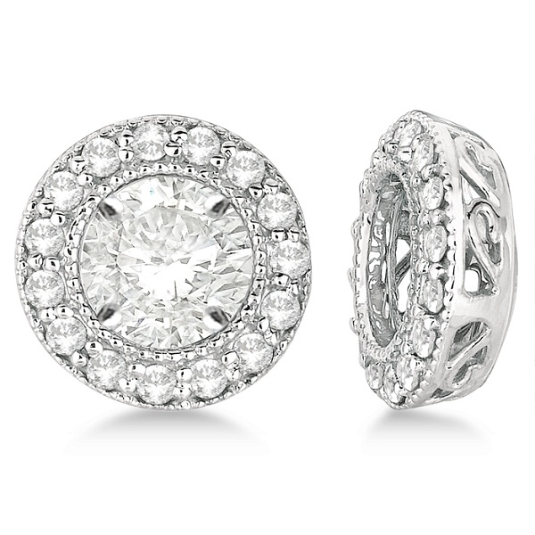 Vintage Round Cut Diamond Earring Jackets 14k White Gold (0.30ct)