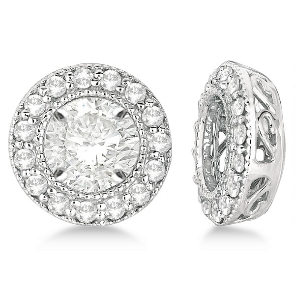 Vintage Round Cut Diamond Earring Jackets 14k White Gold (0.34ct)