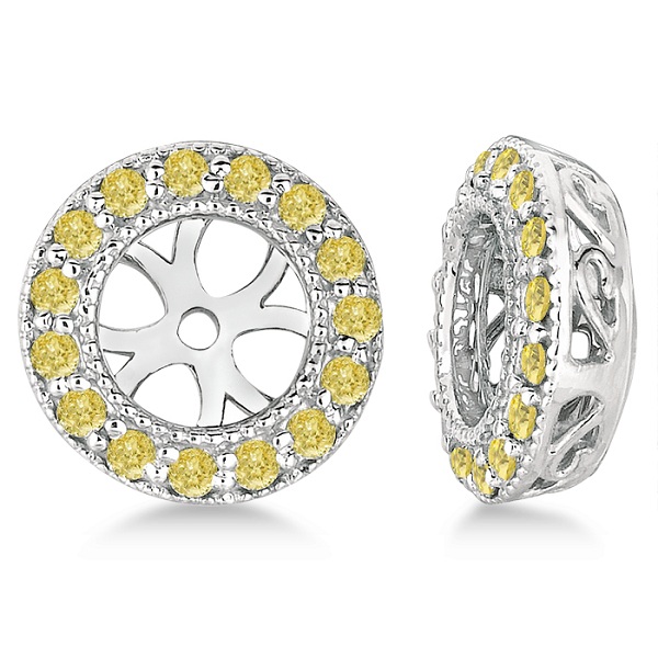 Vintage Fancy Yellow Diamond Earring Jackets 14k White Gold (0.22ct)