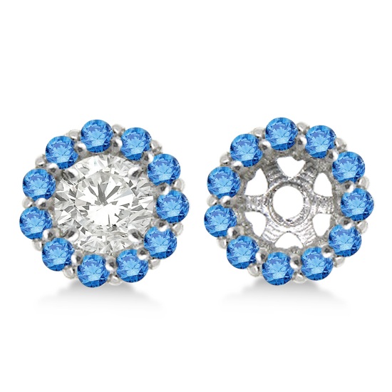 Round Blue Diamond Earring Jackets for 4mm Studs 14K White Gold (0.64ct)