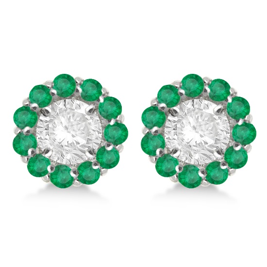 Round Emerald Earring Jackets for 4mm Studs 14K White Gold (0.96ct)