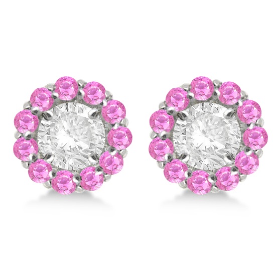 Round Pink Sapphire Earring Jackets 7mm Studs 14K White Gold (1.32ct)