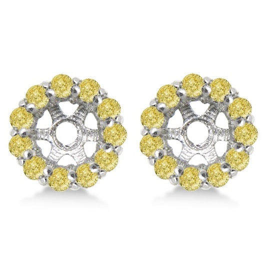 Round Yellow Diamond Earring Jackets for 7mm Studs 14K W. Gold (0.90t)