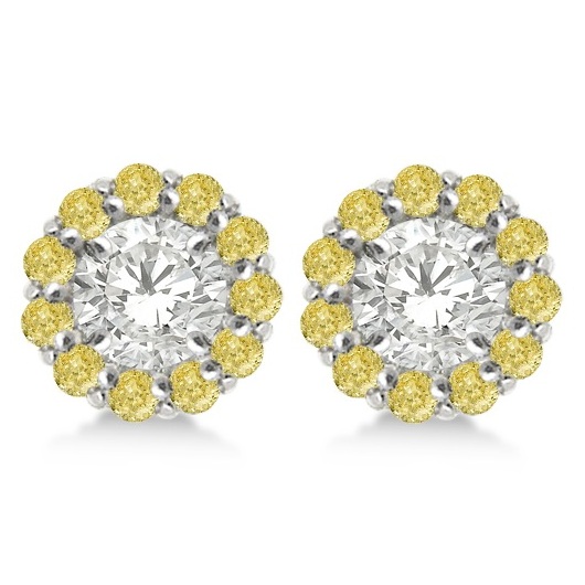 Round Yellow Diamond Earring Jackets for 7mm Studs 14K W. Gold (0.90t)
